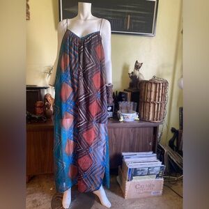 RVCA Aztec sheer hippie boho beach string strap maxi dress, cover-up festival